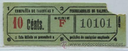 Colecionismos Bilhetes de Transporte: GSC 101 VALENCIA - BILLETE DE TRANVIAS DE VALENCIA