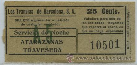 Colecionismos Bilhetes de Transporte: (F11//6) GSC 105 LTDB - BILLETE DE LOS TRANVIAS DE BARCELONA