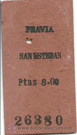 Collectables Transport Tickets: BILLETE TREN ,ASTURIAS, PRAVIA-SAN ESTEBAN , A&Ntilde;OS 70