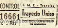 Coleccionismo Billetes de transporte: Billete Tranvia. EMT Trayecto unico. 16661 C - D 31 Control. Madrid.