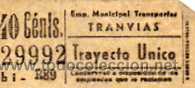 Coleccionismo Billetes de transporte: Billete Tranvia. EMT Trayecto unico.29992 bi- R89. Madrid. 40 cts
