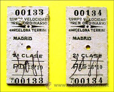 Collectionnisme Billets de transport: 2  BILLETE RENFE . CORRELATIVOS . SEVILLA - MADRID . D&Eacute;CADA 60