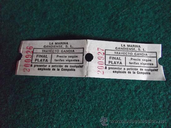 Collectionnisme Billets de transport: VALENCIA-GANDIA-LA MARINA-FINAL PLAYA