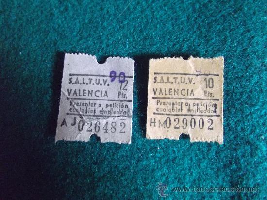 Collectionnisme Billets de transport: VALENCIA-S.A.L.T.U.V.-10 Y 12 PESETAS