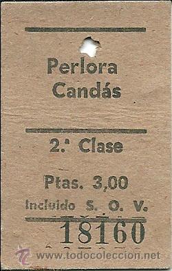 Coleccionismo Billetes de transporte: BILLETE TREN, ,ASTURIAS, PERLORA-CAND&Aacute;S , A&Ntilde;OS 70