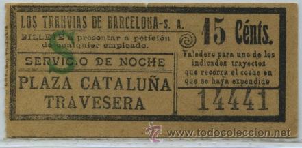 Colecionismos Bilhetes de Transporte: (F11//6) GSC 144 LTDB - BILLETE NOCTURNO DE LOS TRANVIAS DE BARCELONA