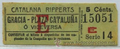 Colecionismos Bilhetes de Transporte: (F03//3) GSC 150 BILLETE DE CATALANA RIPPERTS / BARCELONA