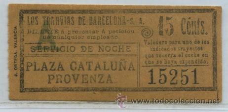 Colecionismos Bilhetes de Transporte: (F11//6) GSC 152 LTDB - BILLETE NOCTURNO DE LOS TRANVIAS DE BARCELONA