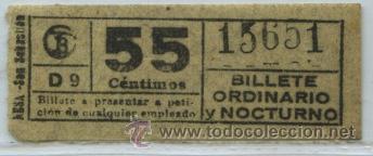 Colecionismos Bilhetes de Transporte: (F22//5) GSC 156 BCN - BILLETE DE TRANVIAS DE BARCELONA // IMPORTE DE 55 CTS EN NEGRO