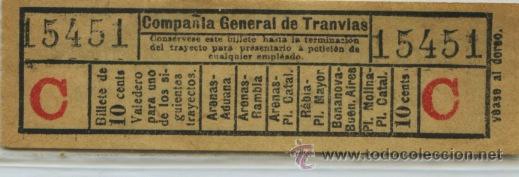 Colecionismos Bilhetes de Transporte: (F06//6) GSC 154 CGT - BILLETE DE COMPA&Ntilde;IA GENERAL DE TRANVIAS DE BARCELONA / VER DORSO