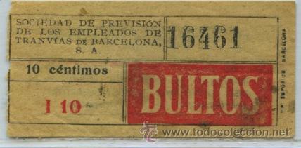 Colecionismos Bilhetes de Transporte: (F22// ) GSC 164 BCN - BILLETE DE BULTOS DE TRANVIAS DE BARCELONA