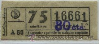 Coleccionismo Billetes de transporte: (F22//8 PEQUE) GSC 166 BCN - BILLETE DE TRANVIAS DE BARCELONA // IMPORTE RARO DE 75 CTS.