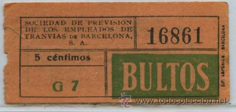 Coleccionismo Billetes de transporte: (F20//3 ) GSC 168 BCN - BILLETE DE BULTOS DE LA COMPA&Ntilde;IA DE TRANVIAS DE BARCELONA