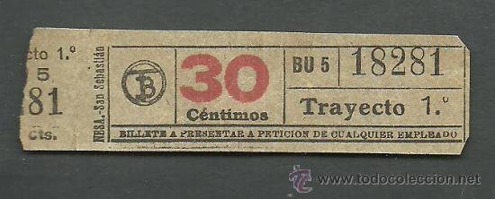 Coleccionismo billetes de transporte: 0473 Billetes CAPICUA - Billete Trayecto 1&ordm; - 30 c. - BU 5