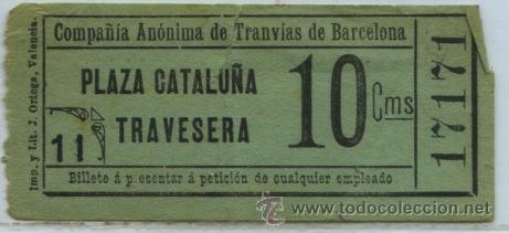 Coleccionismo Billetes de transporte: (F01//6 MINUSCULAS ) GSC 171 BCN - BILLETE DE COMPA&Ntilde;IA ANONIMA DE TRANVIAS DE BARCELONA