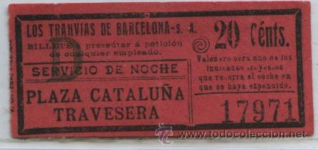 Colecionismos Bilhetes de Transporte: (F11//6) GSC 179 LTDB - BILLETE NOCTURNO DE LOS TRANVIAS DE BARCELONA