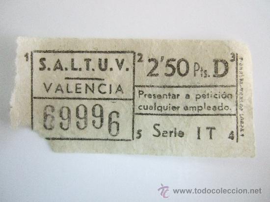 Coleccionismo Billetes de transporte: BILLETE AUTOBUS VALENCIA CAPICUA - N&ordm; 69996 - DE LOS A&Ntilde;OS 70 - DE 2,50 PTAS. - ENVIO GRATIS