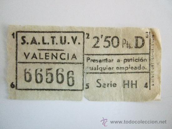 Collezionismo Biglietti di trasporto: BILLETE AUTOBUS VALENCIA CAPICUA - N&ordm; 66566 - DE LOS A&Ntilde;OS 70 - DE 2,50 PTAS. - ENVIO GRATIS
