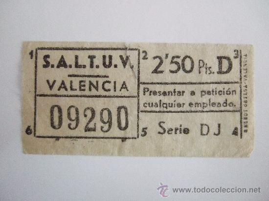 Coleccionismo Billetes de transporte: BILLETE AUTOBUS VALENCIA CAPICUA - N&ordm; 09290 - DE LOS A&Ntilde;OS 70 - DE 2,50 PTAS - ENVIO GRATIS