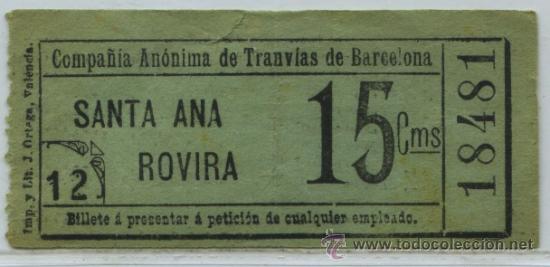 Colecionismos Bilhetes de Transporte: (F01//6 MINUSCULAS ) GSC 184 BCN - BILLETE COMPA&Ntilde;IA ANONIMA DE TRANVIAS DE BARCELONA