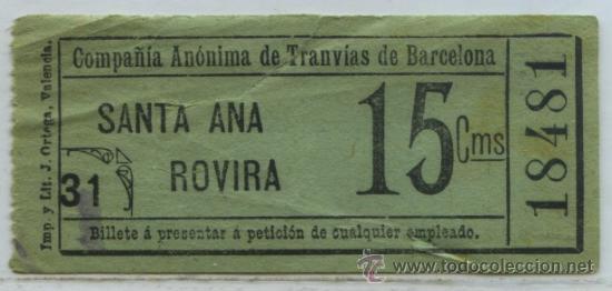 Colecionismos Bilhetes de Transporte: (F01//6 MINUSCULAS ) GSC 184 BCN - BILLETE COMPA&Ntilde;IA ANONIMA DE TRANVIAS DE BARCELONA