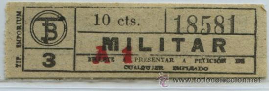 Collectables Transport Tickets: (F22//4) GSC 185 BCN - BILLETE MILITAR DE TRANVIAS DE BARCELONA