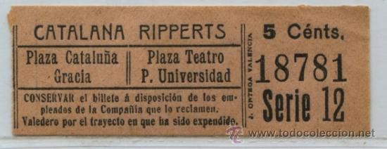 Collectables Transport Tickets: (F03//3) GSC 187 BILLETE DE CATALANA RIPPERTS DE BARCELONA