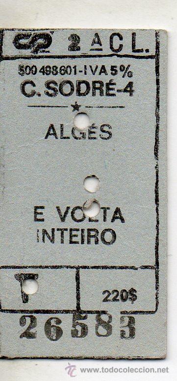 Coleccionismo Billetes de transporte: BILLETE DE TREN C.SODRE 4 -ALGES LISBOA -PORTUGAL