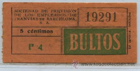 Collectables Transport Tickets: (F20//3 ) GSC 192 BCN - BILLETE DE BULTOS DE TRANVIAS DE BARCELONA