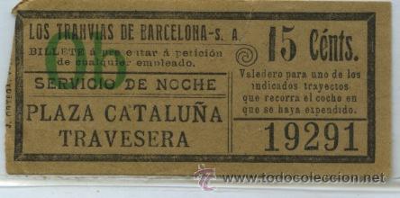 Collectionnisme Billets de transport: (F11//6) GSC 192 LTDB - BILLETE NOCTURNO DE LOS TRANVIAS DE BARCELONA