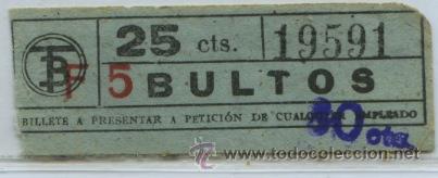 Collectionnisme Billets de transport: (F22//4) GSC 195 BCN - BILLETE DE BULTOS DE TRANVIAS DE BARCELONA