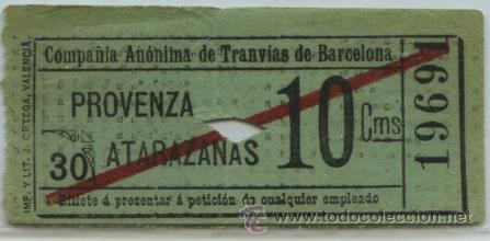 Collectionnisme Billets de transport: (F01//6 MAYUSCULAS ) GSC 196 BCN - BILLETE COMPA&Ntilde;IA ANONIMA DE TRANVIAS DE BARCELONA