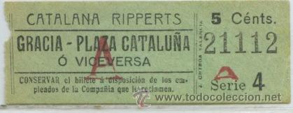 Collectionnisme Billets de transport: (F03//3) GSC 211 BILLETE DE CATALANA RIPPERTS // BARCELONA