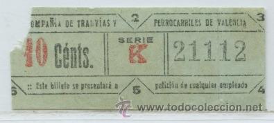 Collectionnisme Billets de transport: GSC 211 VALENCIA - DE TRANVIA DE VALENCIA