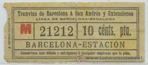 Collectionnisme Billets de transport: (F10//3) GSC 212 SAYEX - BILLETE DE TRANVIA DE SAN ANDRES Y EXTENSIONES // BARCELONA