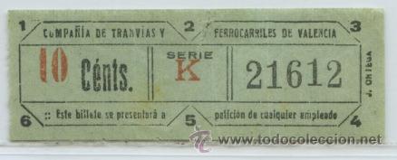 Collectionnisme Billets de transport: GSC 216 VALENCIA - DE TRANVIAS DE VALENCIA