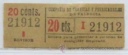 Collectionnisme Billets de transport: GSC 219 VALENCIA - DE TRANVIAS DE VALENCIA