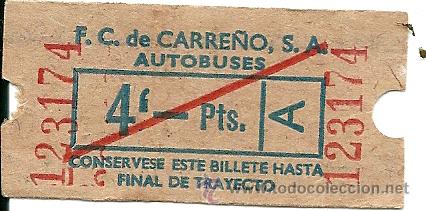 Coleccionismo Billetes de transporte: BILLETE AUTOBUS, EMPRESA CARRE&Ntilde;O, 4 PTS., ASTURIAS, A&Ntilde;OS 70