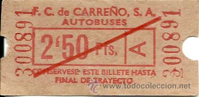 Coleccionismo Billetes de transporte: BILLETE AUTOBUS, EMPRESA CARRE&Ntilde;O, 2,50 PTS., ASTURIAS, A&Ntilde;OS 70