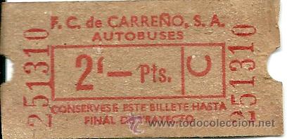 Coleccionismo Billetes de transporte: BILLETE AUTOBUS, EMPRESA CARRE&Ntilde;O, 2 PTS., ASTURIAS, A&Ntilde;OS 70