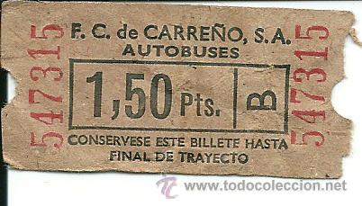 Coleccionismo Billetes de transporte: BILLETE AUTOBUS, EMPRESA CARRE&Ntilde;O, 1,50 PTS., ASTURIAS, A&Ntilde;OS 70