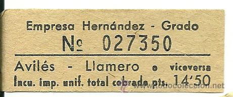 Coleccionismo billetes de transporte: BILLETE AUTOBUS, EMPRESA HERNANDEZ-GRADO, AVILES-LLAMERO, ASTURIAS, A&Ntilde;OS 70