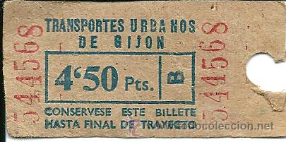 Collectables Transport Tickets: BILLETE AUTOBUS, TRANSPORTES URBANOS DE GIJON (PAPEL CRUDO), ASTURIAS, A&Ntilde;OS 70