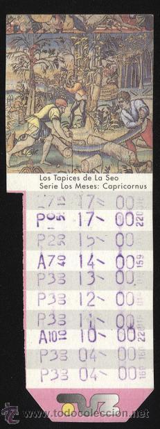 Colecionismos Bilhetes de Transporte: Bono bus, Zaragoza 1999 ( Los tapices de la Seo, serie los meses: Capricornio )
