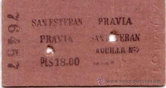 Colecionismos Bilhetes de Transporte: BILLETE DE TREN DE SAN ESTEBAN -PRAVIA -ASTURIAS DE CARTON A&Ntilde;OS 70