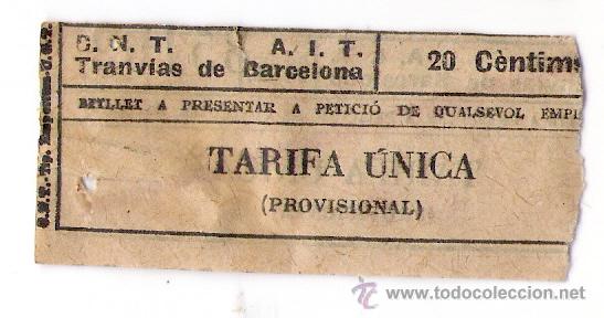 Coleccionismo Billetes de transporte: TRANVIAS DE BARCELONA  C.N.T. - A.I.T.  EN CATALAN Y DORSO CASTELLANO  -20 CTS.