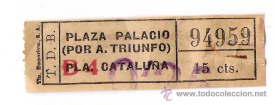 Coleccionismo Billetes de transporte: T.D.B. - PL.PLAZA`PALACIO (POR A. TRIUNFO) - PL. CATALU&Ntilde;A    -25 CTS.