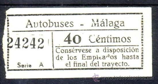 Coleccionismo Billetes de transporte: BILLETE DE AUTOBUS - AUTOBUSES MALAGA - 40 CM - CAPICUA N&ordm; 24242