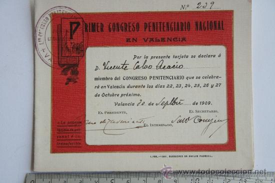 Coleccionismo billetes de transporte: BILLETE DE TREN DESCUENTO APLICADO CONGRESO PENITENCIARIO EXPOSICIÓN REGIONAL DE VALENCIA 1909
