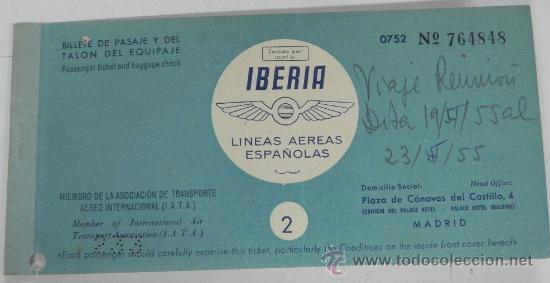 Colecionismos Bilhetes de Transporte: ANTIGUO BILLETE DE AVION, VALENCIA - BARCELONA, LINEAS AEREAS ESPA&Ntilde;OLAS, IBERIA, 1955, USADO, MIDE 1